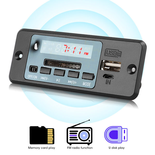 5V MP3 Audio Decoder Modul USB FM Radio MP3 Afkodningskort Musikafspiller med Strømforstærker Sort