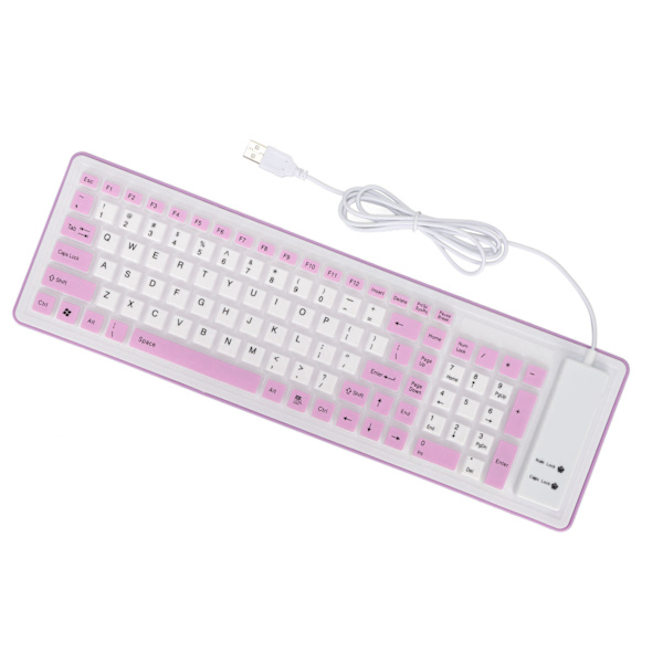 Hopfällbart Silikontangentbord 103 Tangenter USB Trådbunden Silikon Hopfällbart Vattentätt Tyst Färgfast Hopfällbart Tangentbord för PC Laptop Lila