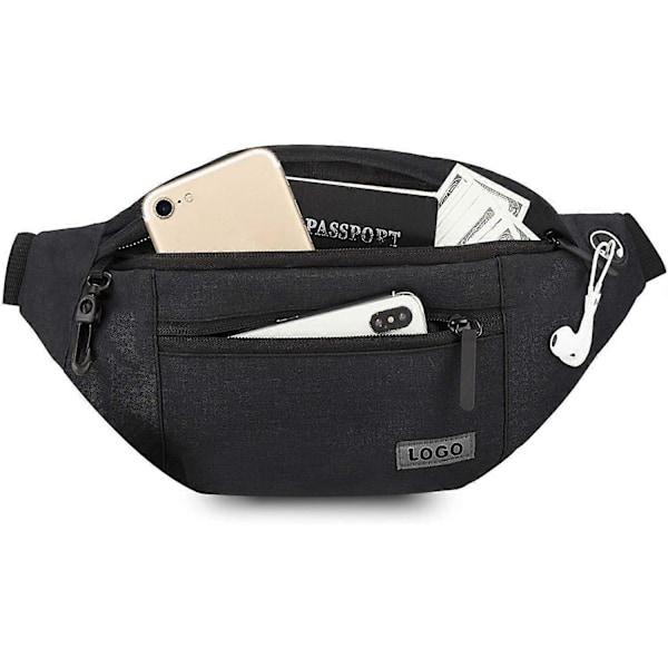 Stor Crossbody Magetaske med 4 Glidelåslommer, Gaver for Sport, Festival, Trening, Reiser, Løping, Casual Håndfri Lommebok, Magetaske, Telefon