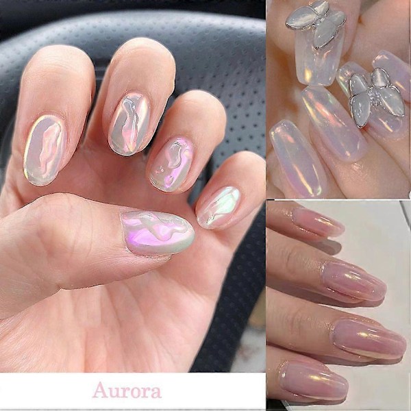 Holografiskt Iridescent Nagellackspuder med Aurora-pärlor för Manikyr Reflekterande Nagelglitterdekorationer 1909-51