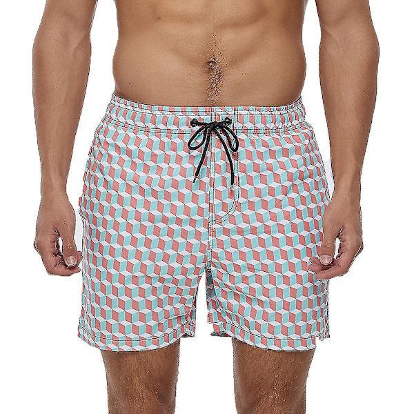 Snabbtorkande badshorts för män, XL, rosa rutnät