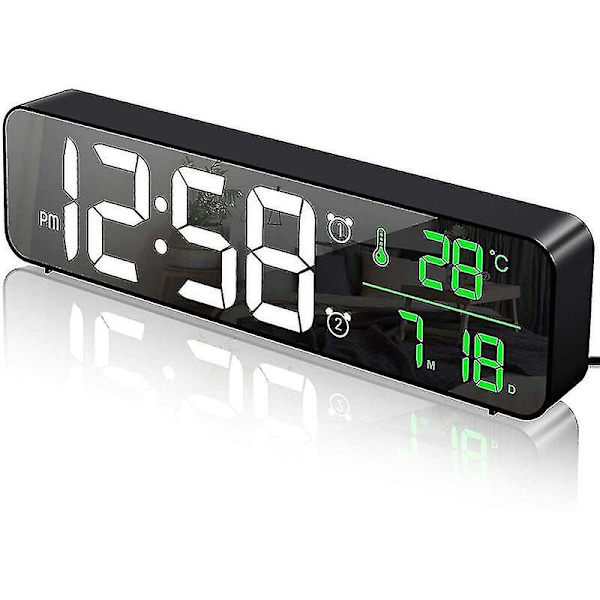 Digital väckarklocka, LED-väckarklocka, digital spegelväggklocka, stora siffror (Batterier ingår ej)