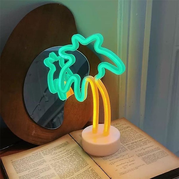 Neon Palmträd Ljus Batteri USB Drivs LED Stående Lampa Grön Gul Dekoration