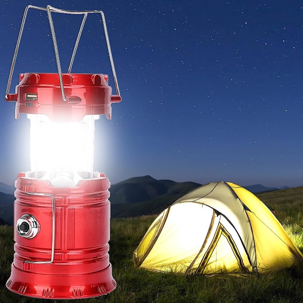 Bærbar genopladelig LED-solar campinglanterne med USB-opladning, ultralys batteridrevet lommelygte til camping, vandreture, ly
