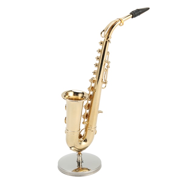 Mini altsaxofon prydnadsdekoration Handgjord miniatyrsaxofon med stativ Tiny altsaxofon dockhus 16 cm