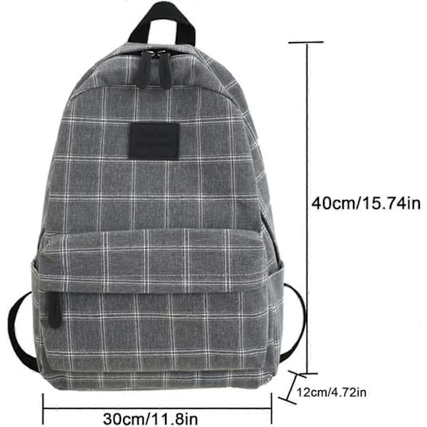 Let æstetisk rygsæk til kvinder, ternet skoletaske Academia rygsæk laptop bogtaske, tilbage til skole rygsæk forsyninger, Throwback Plaid, Sort, 30*14*