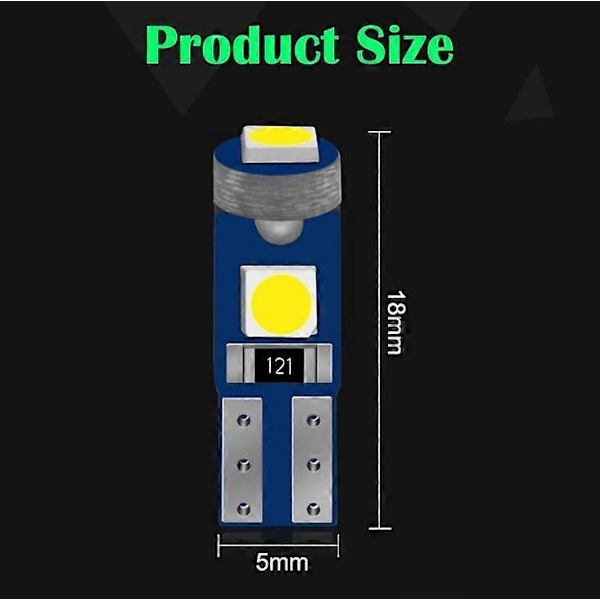 T5 LED-lyspære (pakke med 10, hvitt lys) T10 3030 3smd 3led instrumentlys, egnet for internt speedometer, instrumentpanel, indikatorlys
