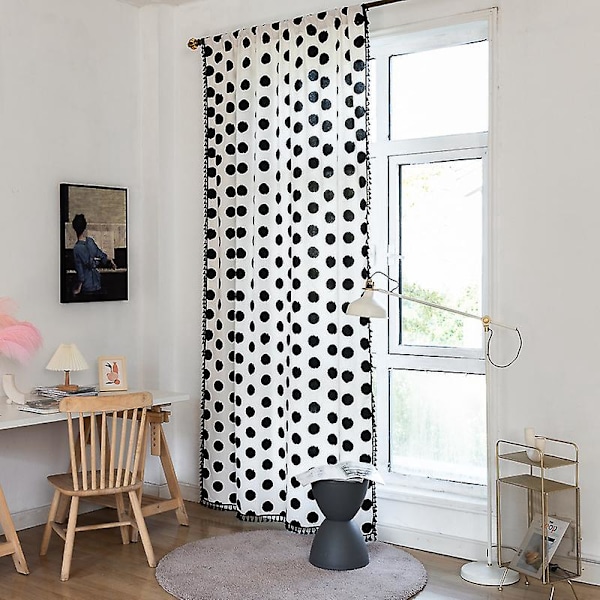 Geometriske Stribede Semi-Mørklægningsgardiner til Stue Boho Bomuld Linned Mørklægningsgardiner (52\" B x 84\" L)