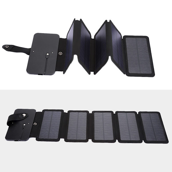 Hopfällbar USB-solpanel Mobil Powerbank Smart Phone Strömförsörjning Laddare SvartSvart
