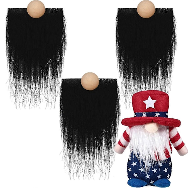 Tomtepärlor och falska skägg 6 st/set Fuskpäls Dvärgskägg Träpärla för Jul Plysch Tomtedocka Handgjord Diy Högkvalitativ Svart