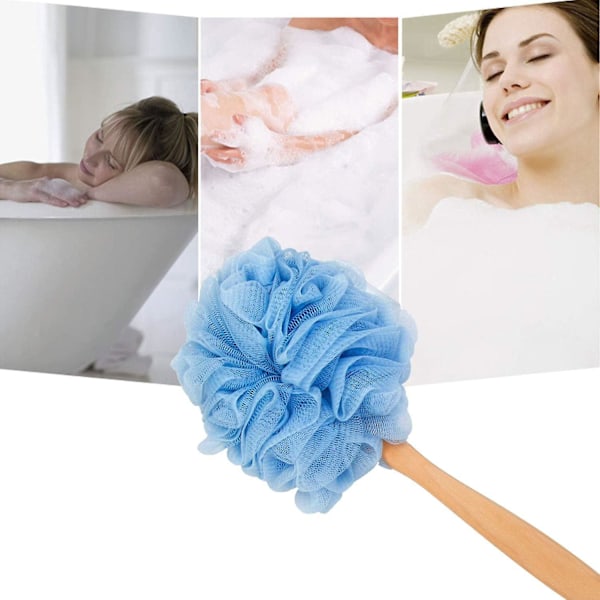 Ryggskrubber for Dusj, Trehåndtak Lang Bade Svamp Lufa Dusjbørste, Myk Nylon Mesh Ryggrenser Vasker, Kvinner & Menn Eksfolierende Luffa Puff på