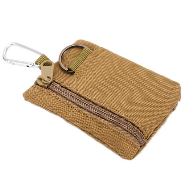 Utomhus EDC Molle-ficka Plånbok Mini Bärbar Nyckelkortfodral EDC-ficka Väska Myntväska med Karabinhake Tan
