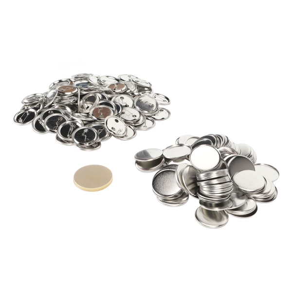 100 Set Pin Back Button Delar Robust Metall Plast Rostfri utjämningsknapp Tillbehör för Badge DIY 44MM