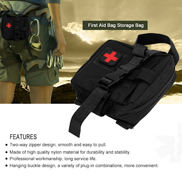 Molle Portable Military First Aid Supplies Kit Survive Medicine Opbevaringspose (sort)