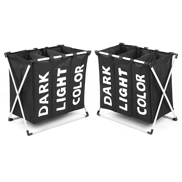 Divided Concise Style Folding Laundry Basket Waterproof Dirty Clothes Storage Basket Black