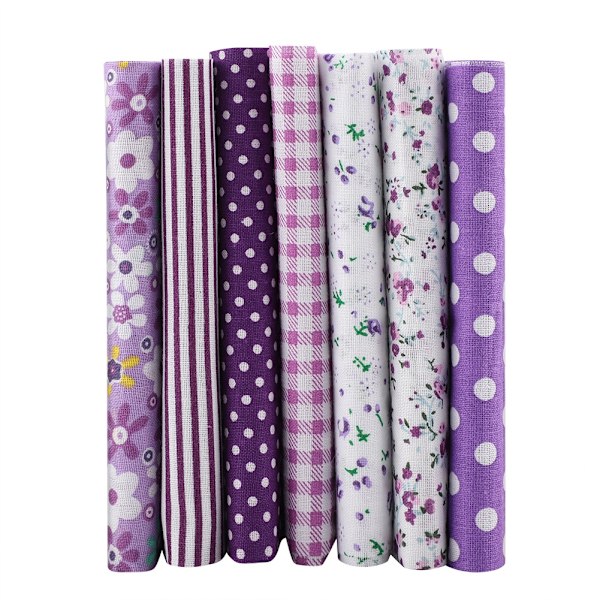 7 kpl 25*25cm puuvillakangasta DIY lajiteltuja neliöitä esileikattuja vuodevaatteita Duite Quarters Bundle (violetti)