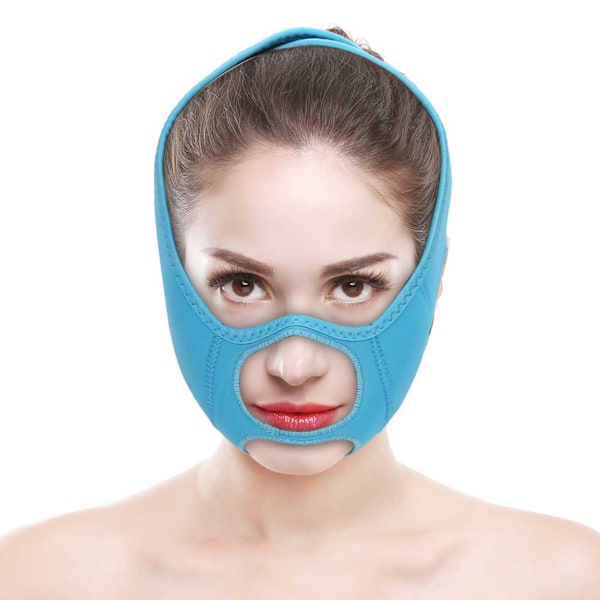 Ansiktsbantningsbandage Andningsbart VLine Lift Up-bälte DoubleChin Reducer-bälte (blå medelstorlek)