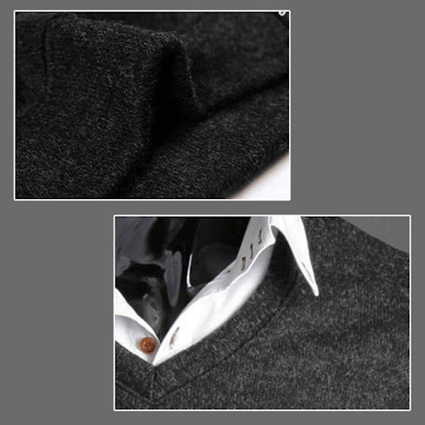 Snygg stickad pullover med V-ringning för män M mörkgrå