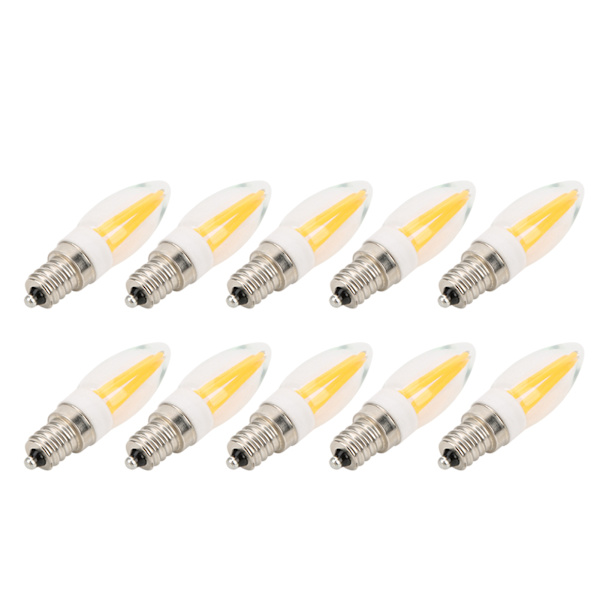 10 stk E12 Lang Filament Pære 3W AC110V Lysekrone Taklampe Pære Varm Hvit