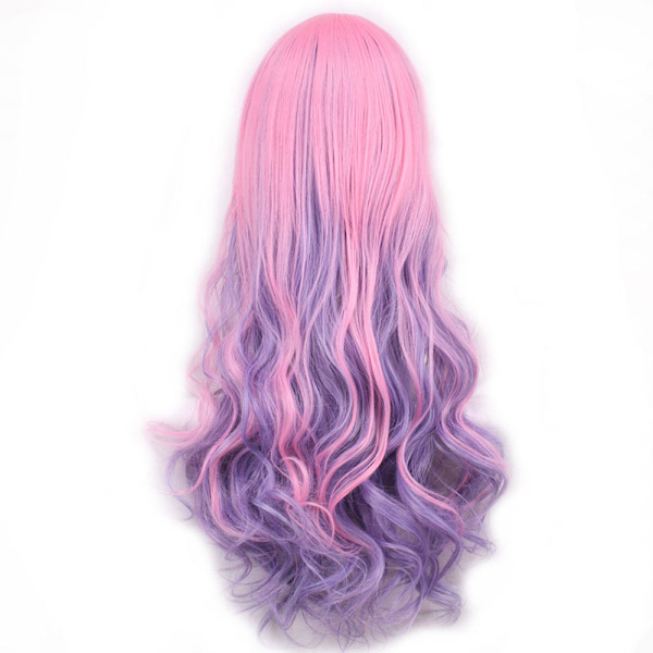 Långt lockigt hår Syntetisk peruk Gradient Lila Cosplay Peruk för kvinnor dam