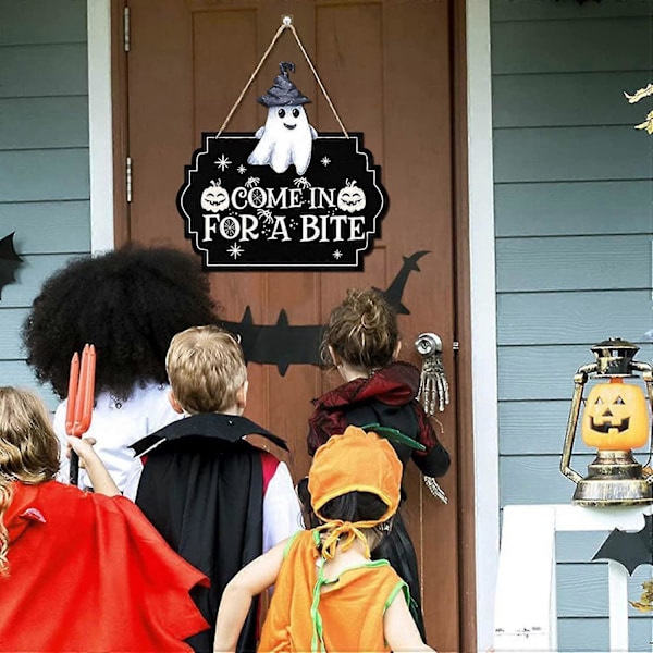 Halloween Skalle Velkomstskilt Med Tau Retro Praktisk Tre Hengende Skilt For Spøkelseshus Hengende Dekorasjon 2stk svart
