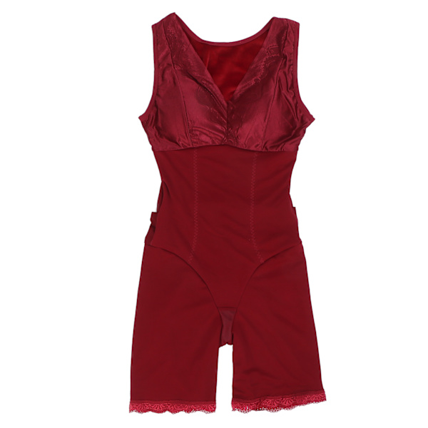 Kvinder Shapewear Varmeholdende Hudvenlig Åndbar Mave Talje Stramning Body Shaper (Jujube Rød)XL