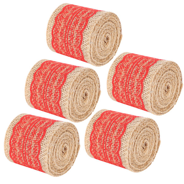 5 st Burlap Band Spets Linne Rulle Jute Bälte DIY Handgjord Hessian Rem Dekorationer (Röd )