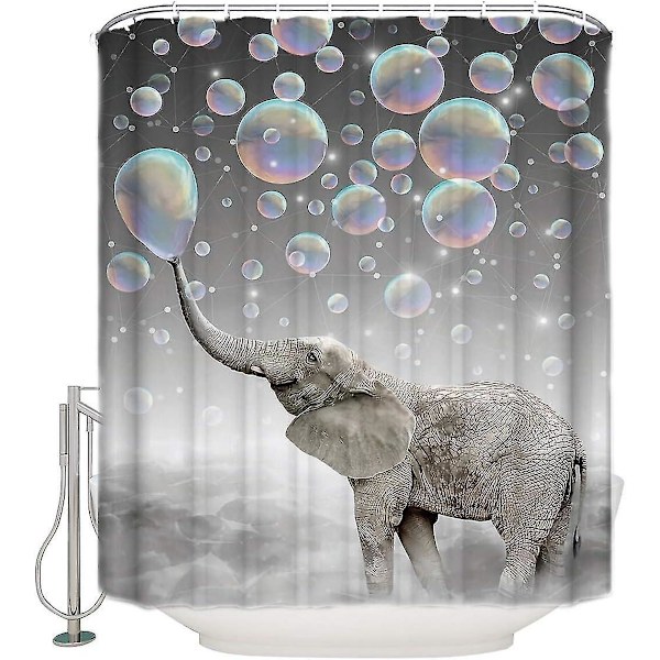Skimmelsikker elefant-badeforhæng, stof-badeforhæng, 180x200 cm, kan maskinvaskes