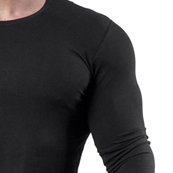 Mænd Tætsiddende Top Elastisk Hurtigtørrende Bomuldsblanding Langærmet T-shirt til Fitness Løb Sort XXL