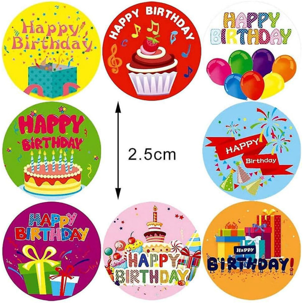 500-styks udvalgt tillykke med runde klistermærkesæt med perforerede linjer til festindretning til børn (8 unikke designs, 1 tomme)