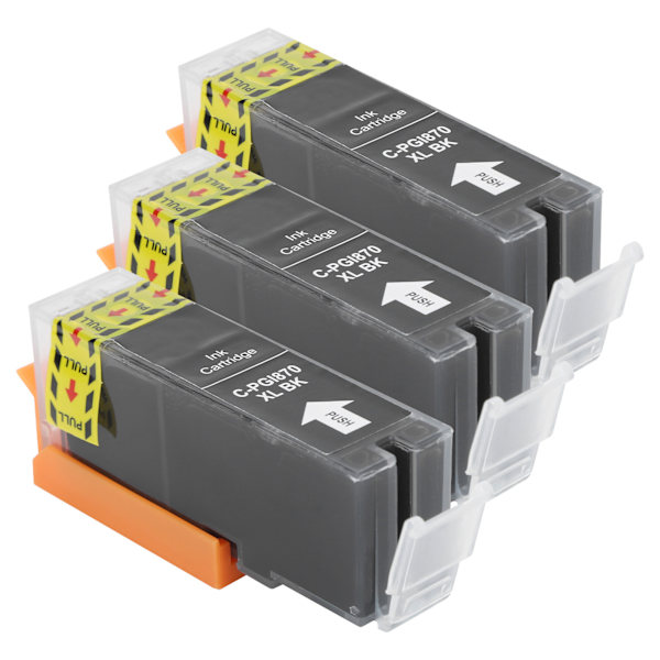3 stk. blækpatroner til printer, sort plast PGI-870 til Canon MG5780/TS6080/TS5080 25 ml