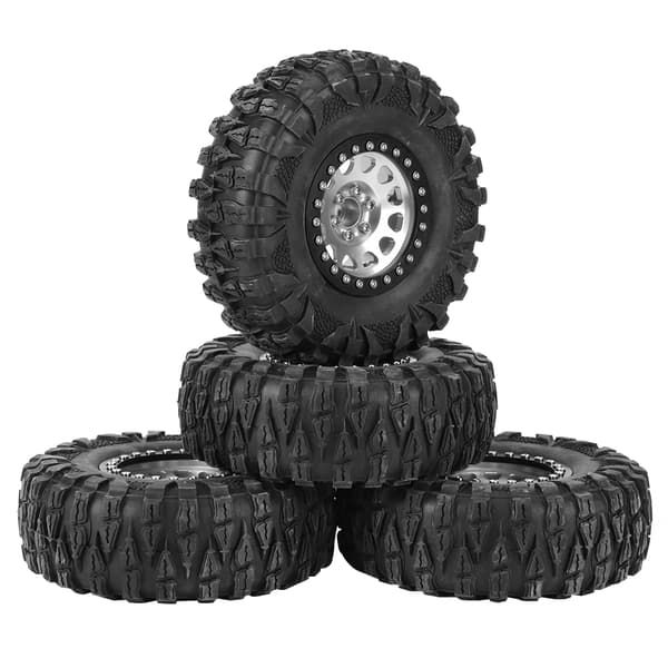 4 stk. RC Crawler Gummihjul Metallfelg Tilbehør Passer til 1/10 RC Bil 2,2 Tommer Sølv