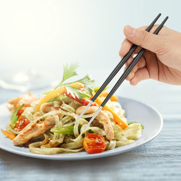304 spisepinner i rustfritt stål Japansk Sushi spisepinner servise sett (sølv svart)