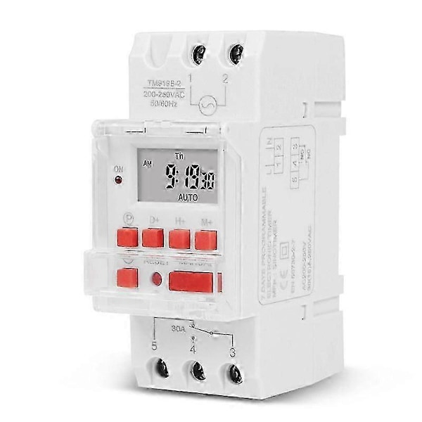 TM919B 220V 30A Programmerbar Digital Timer Bryter DIN Automatisk Syklus Tidsstyring kompatibel med Lys, Vifter