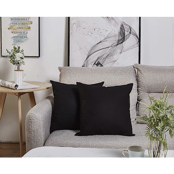 Handgjord Solid 100% Bomull Canvas Kuddfodral (x 18\" av 2, Svart)