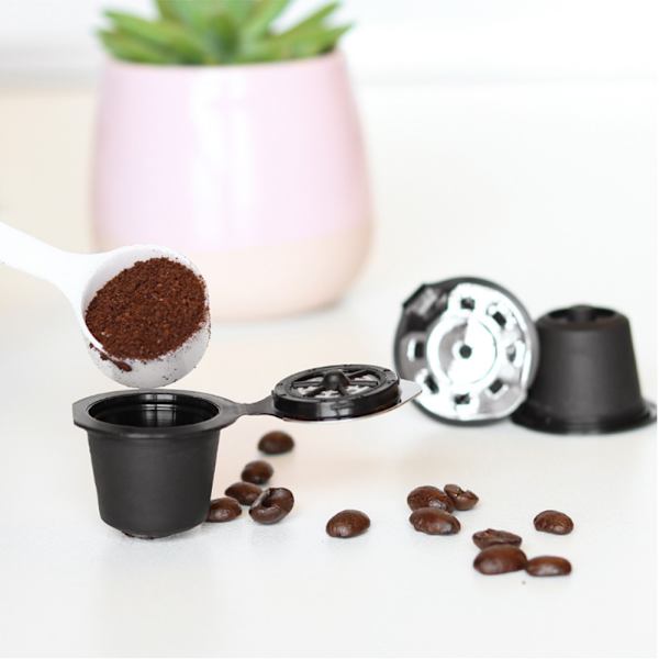 Påfyllningsbar och återanvändbar kaffekapsel i rostfritt stål med kromplätering, passar till Nespresso
