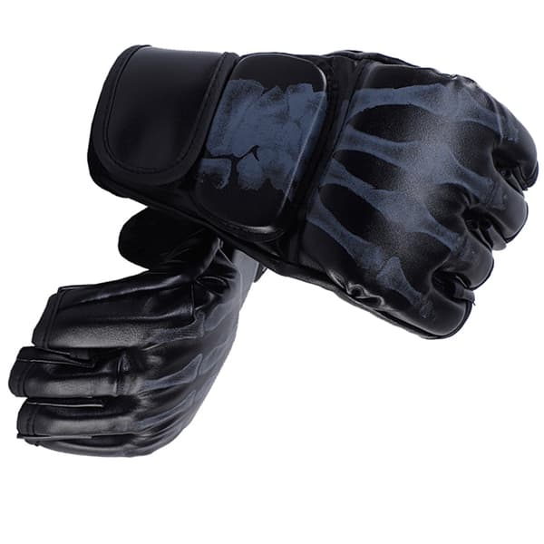 Halvfinger Boksehandsker Kickboks Handsker med Justerbar Håndledsrem til Mænd Kvinder Ghost Hand Style Sort