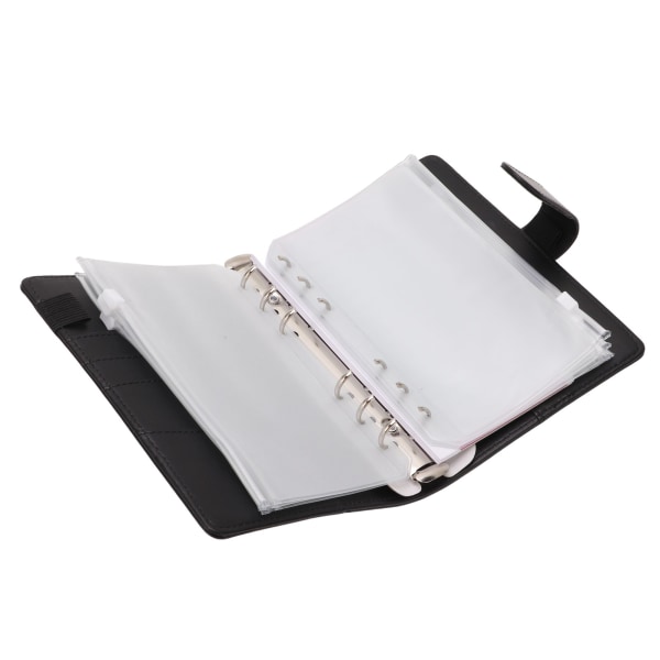 Budgetpärm A6 6 hål PU Läder Notebookpärm 12 st Budgetpärm 8 st Transparenta dragkedjepåsar Budgetpärm Svart