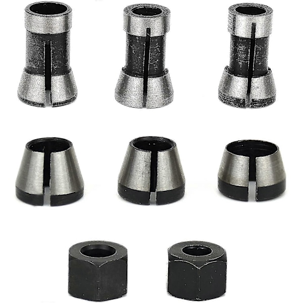 Starlight-6st Fräschuck, 6mm 6.35mm 8mm Spännhylsa Fräs Chuck, Träfräs Chuck, Router Collet, Gravyrmaskin Collet Adaptrar +2 Muttrar