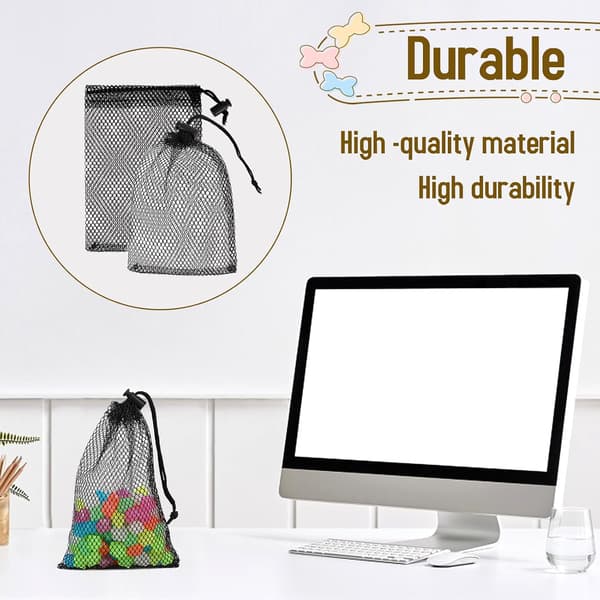 10-pack small mesh bags with drawstring, black.
