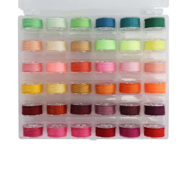 36-färgad sytrådssats i polyester med transparent spollåda för hushålls-DIY, varma färger 1616