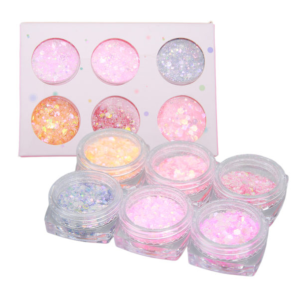 6 stk Nail Glitter Powder Set Lysende dekorative paljetter Kunstforbedringer for gjør-det-selv manikyr