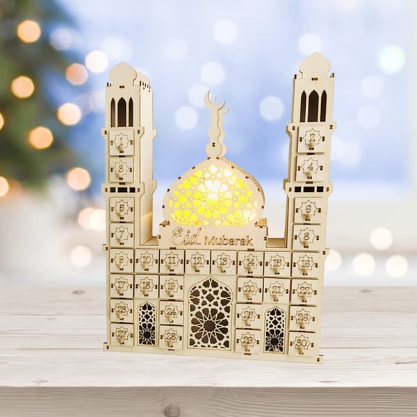 Ramadan Adventskalender Treornament Eid Mubarak Nedtelling Kalender Dekorasjon med LED-lys