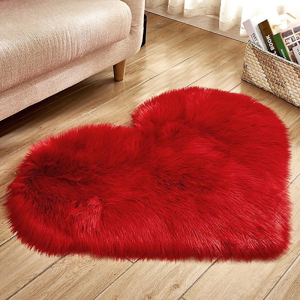 40 x 50 cm / 15,7 x 19,6 tum Liten Hjärtformad Fuskfårskinnsmatta Mjuk Lång Plysch Fluffig Ryamatta Områdesmatta Sovrum Soffa Dekorativ Golvmatta -