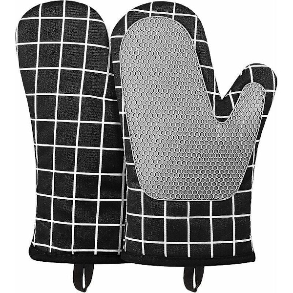 Ugnsvantar, Värmebeständiga Ugnsvantar i Silikon och Bomull, Halkfri Silikondesign, Lämpliga för Bakning, Grillning (Svart)