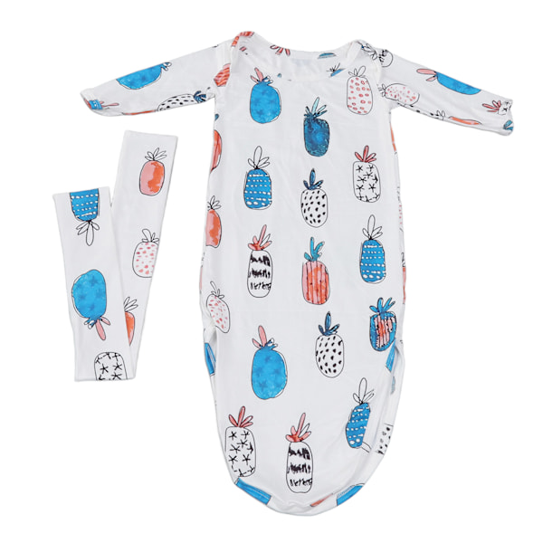 Baby Knotted Nightgown Pustende Myk Komfortabel Spedbarns Sovekjole med Hårbånd Ananas