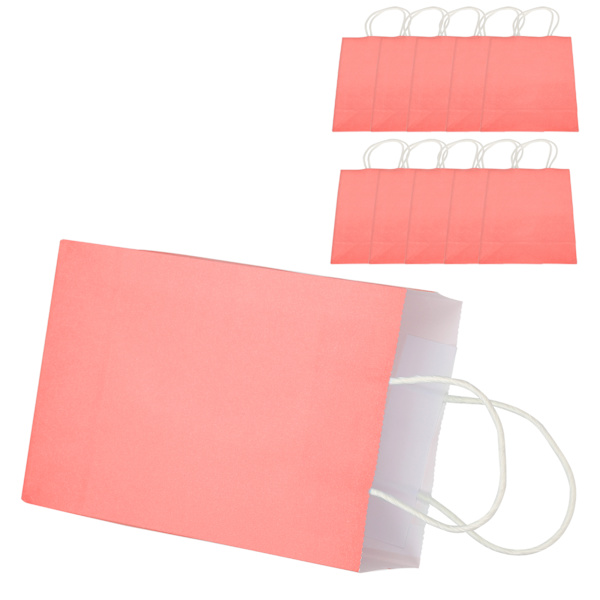 10st Bärbar Kraftpapperspåse Förpackning Presentpåse Tillbehör för shopping Födelsedagsfester15 x 8 x 21cm Rosa