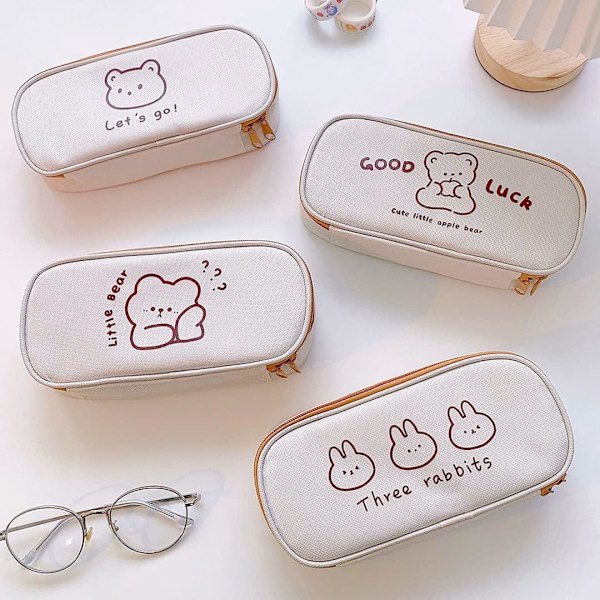 (Bear A) Kawaii Style Case med stor kapacitet för studenter, tonåringar, flickor, gymnasieskola, högskola, kontor