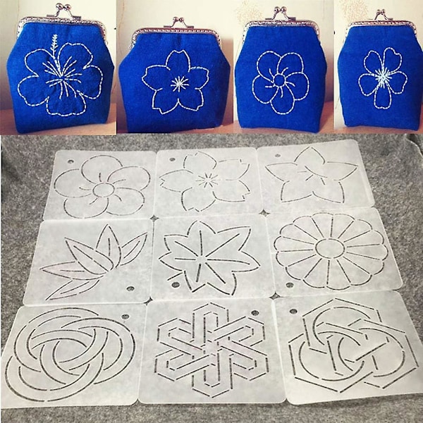9 st Patchwork-Linjaler och Mallar DIY Syverktygssats för Broderi och Krympning