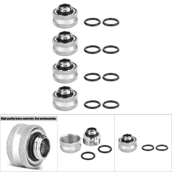 4 stk / pakke Vandkølende kompressionsfitting til stift akrylrør OD 16mm sølv